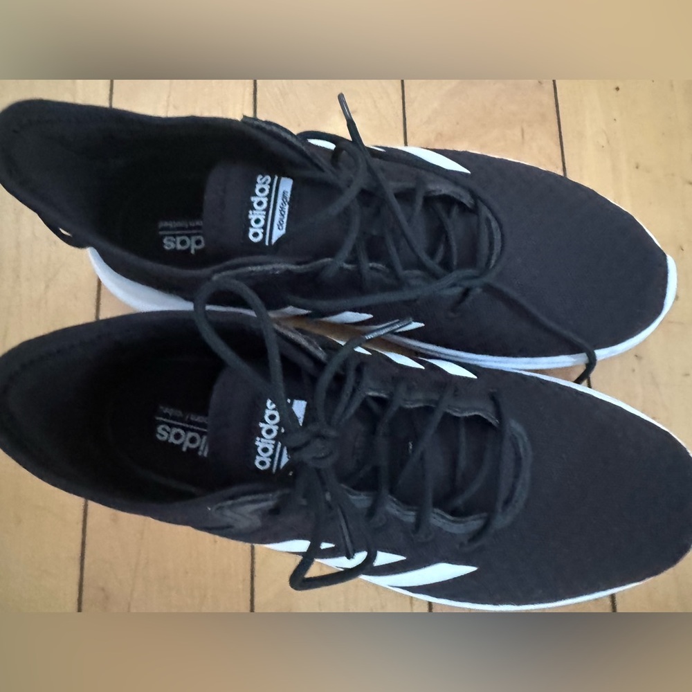 Adidas womens Black Sneakers with White Stripes - Picture 3 of 4